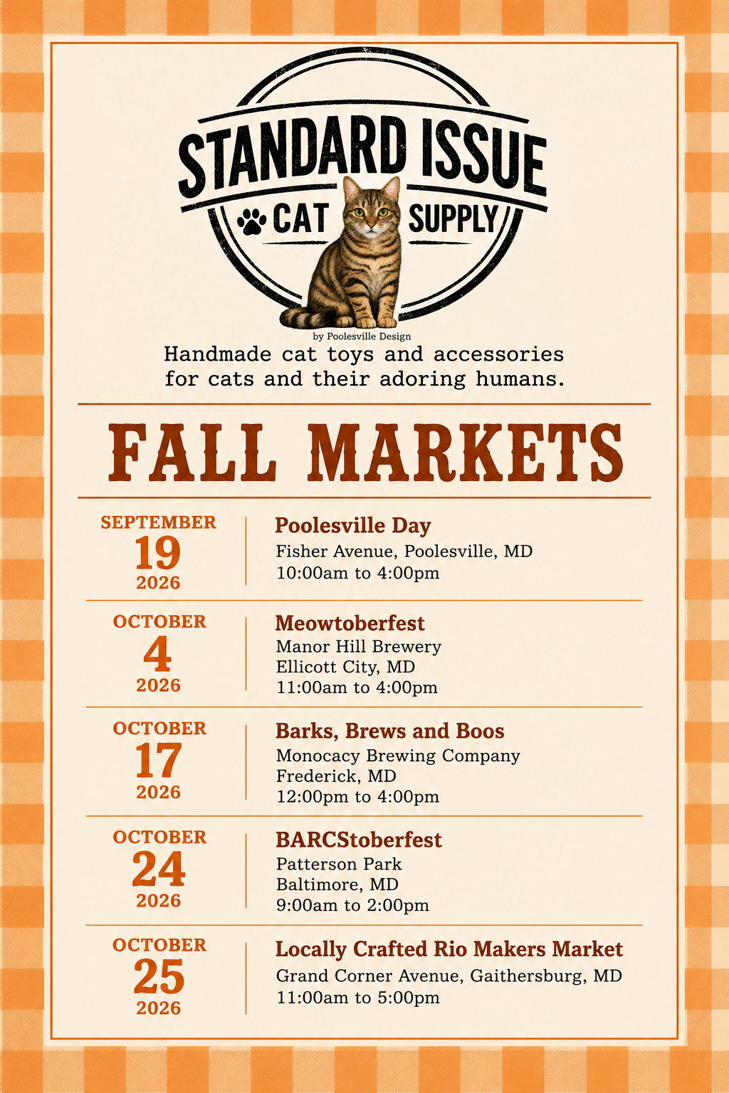 Standard Issue Cat Supply Fall 2026 Markets schedule